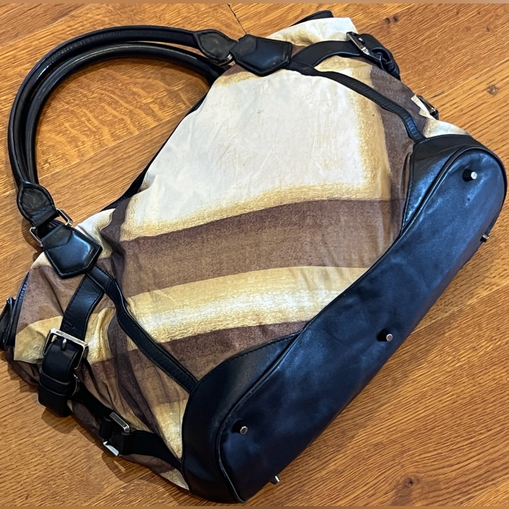 Burberry Stripe Large Fabric & Leather Buckle Satchel Bag - Picture 6 of 11